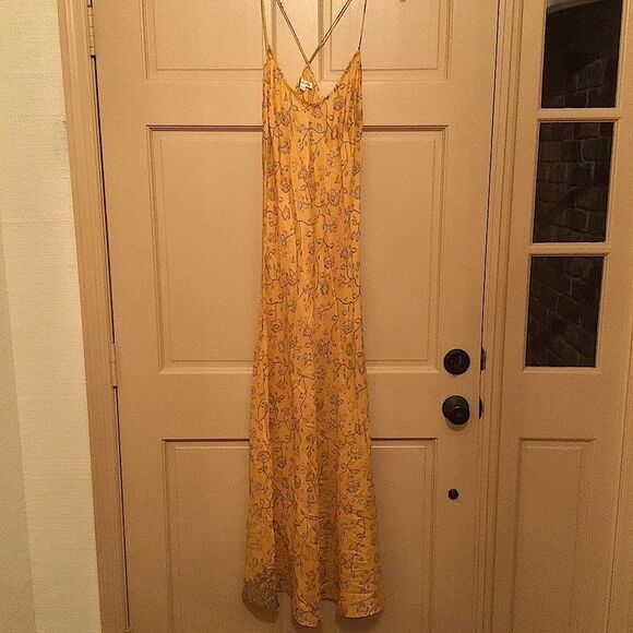 Indian Ocean Urban Outfitters Yellow Silk Floral Maxi Dress - Picture 1 of 5
